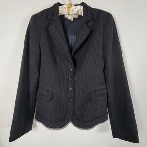 Gerard Darel Womens Wool Blend Pinstripe Blazer Jacket Size 38 Navy Black